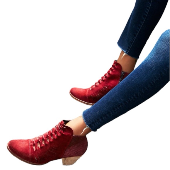 Free People Shoes - Free People Loveland Red Suede Ankle Boots